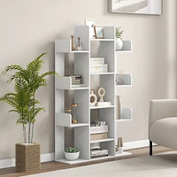 Bookshelf Tree-shaped Bookcase With 13 Storage Shelf Rustic Industrial Style