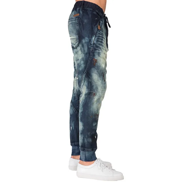 Level 7 Men's Hand sanded Knee Patches Indigo Knit Jogger Jeans Premium  Denim – Level 7 Jeans