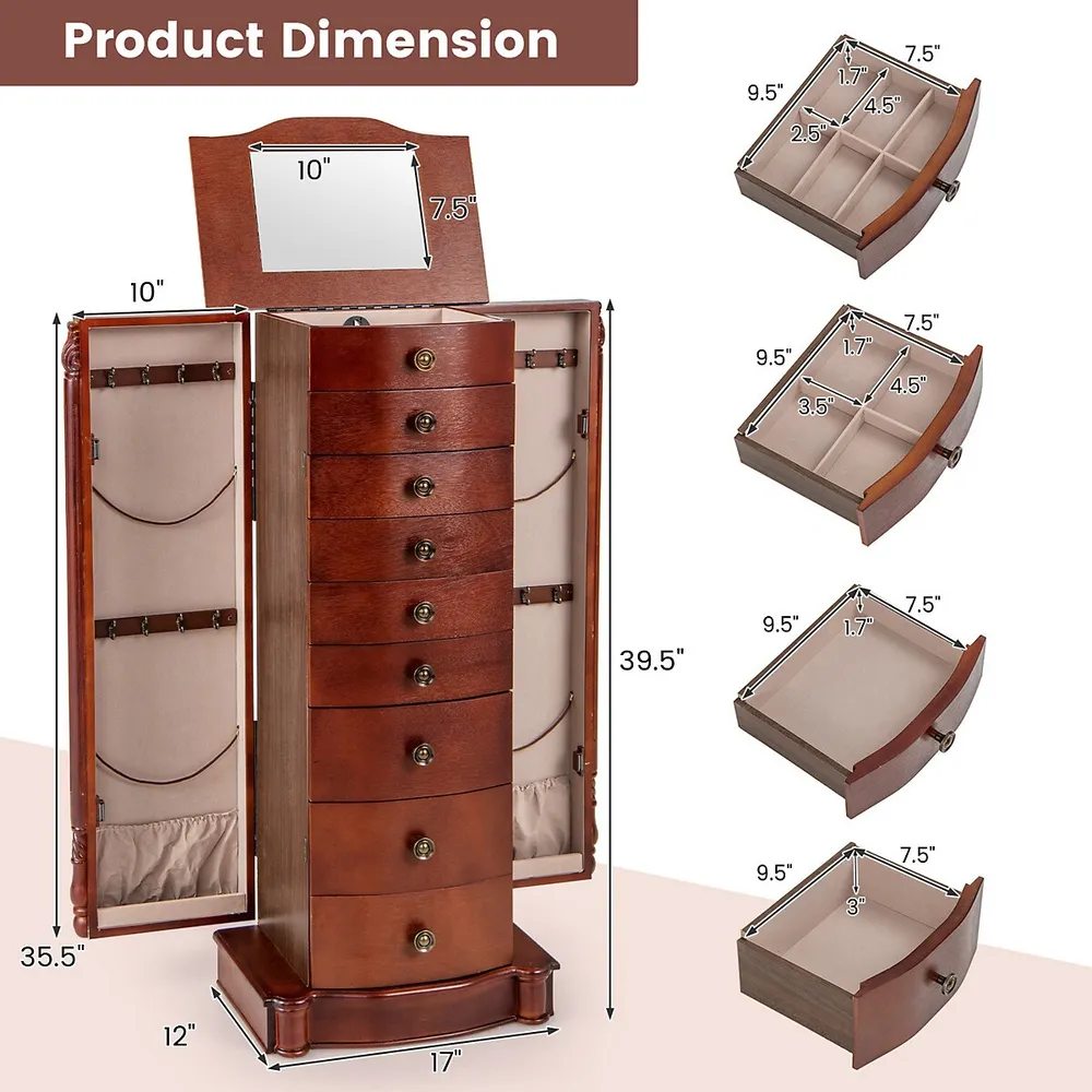 Costway Jewelry Cabinet Armoire Jewelry Box Storage Chest Stand