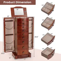Costway Wood Jewelry Cabinet Armoire Box Storage Chest Stand Organizer Necklace