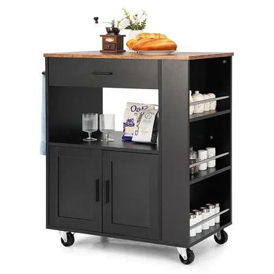 Kitchen Island Cart Rolling Storage Cabinet W/ Drawer & Spice Rack Shelf