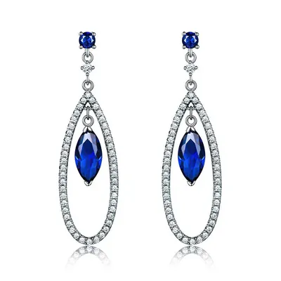 Lab Created Nano Sapphire Halo Earrings 0.925 White Sterling Silver