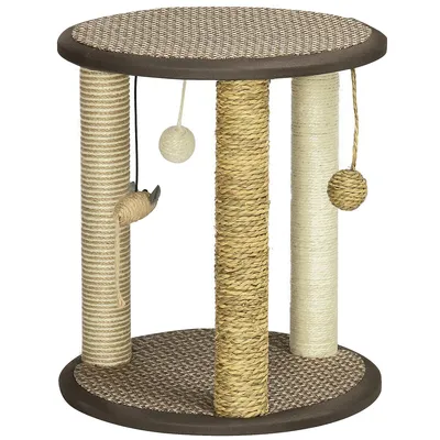 Cat Tree With Hanging Toys Jute Sisal Seagrass Post, Brown
