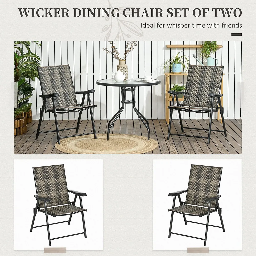 Wicker Dining Chair Set Foldable Outdoor Dining Chair, Gray