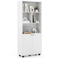 66" Tall Home 5 Tier Free Standing Bookshelf 2-door Storage Cabinet Display Rack