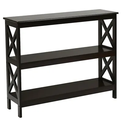 3-tier Console Table X-design Bookshelf Sofa Side Accent Table W/shelf Espresso