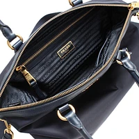 Tessuto Nylon Black Leather Clochette Crossbody Tote Bag