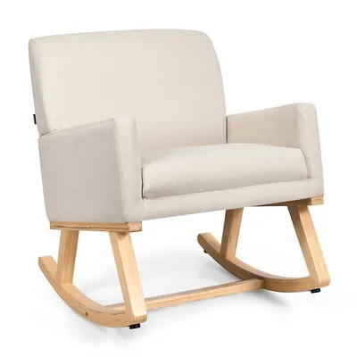 Modern Upholstered Rocking Chair Armchair For Living Room Bedroom Beige