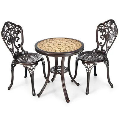 3pcs Patio Bistro Set Round Table Chairs All Weather Cast Aluminum Yard