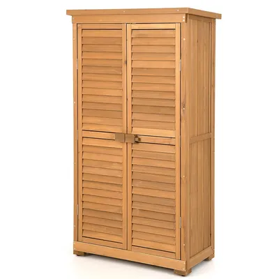 Outdoor Fir Wood Storage Shed Garden Tool Cabinet Locker Tall Vertical Organizer