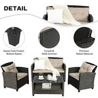 4pcs Outdoor Rattan Furniture Set Cushioned Sofa Armrest Chair Lower Shelf Brown