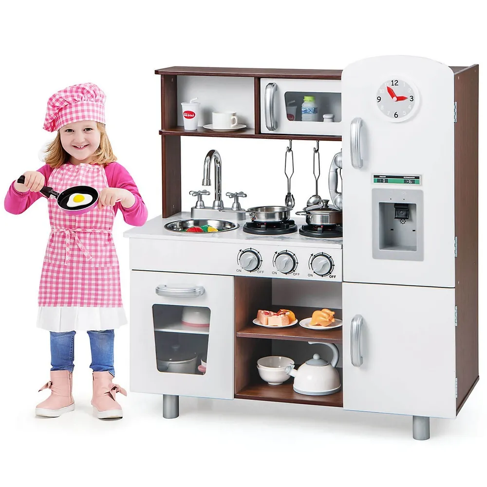 Costway Pretend Play Kitchen Wooden Toy Set for Kids w/ Realistic Light &  Sound