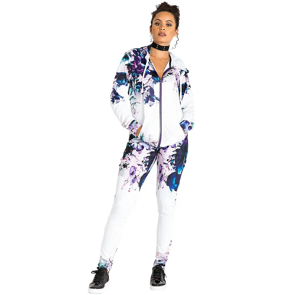 Poetic Justice Curvy Women's Active Zip-up Floral Print Poly