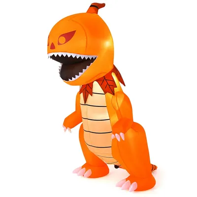 Costway 8ft Halloween Inflatable Pumpkin Head Dinosaur Blow Up With Led Lights