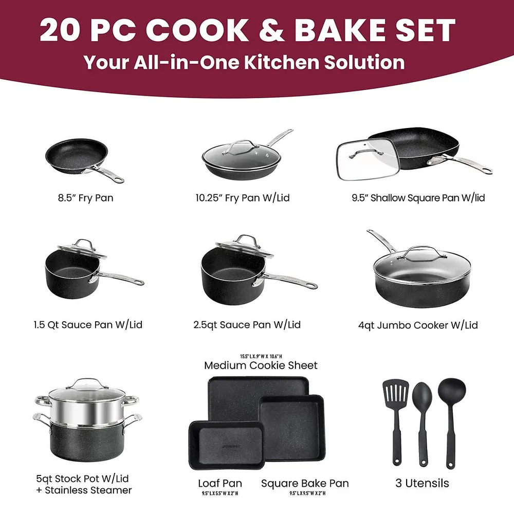 Primaware 18 Piece Non-Stick Cookware Set, Steel Gray or Red (BLACK FRIDAY  SALE)