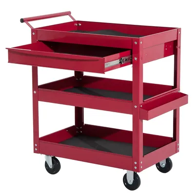 3 Tray Rolling Tool Cart With Drawer