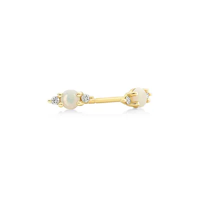 Stud Earrings With Opal & Diamonds In 10kt Yellow Gold