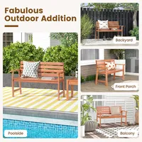 Patio Solid Wood Bench Wood 2-seat Chair With Slatted Seat & Inclined Backrest