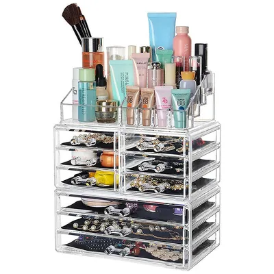 Detachable 9 Drawers Makeup Organizer Clear Acrylic Storage Box