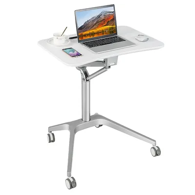 Pneumatic Standing Desk Rolling Adjustable Laptop Cart Mobile Podium W/ Slot