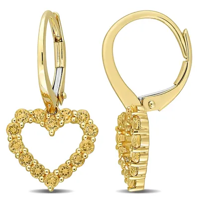 1 1/8 Ct Tgw Citrine Heart Leverback Earrings In 10k Yellow Gold