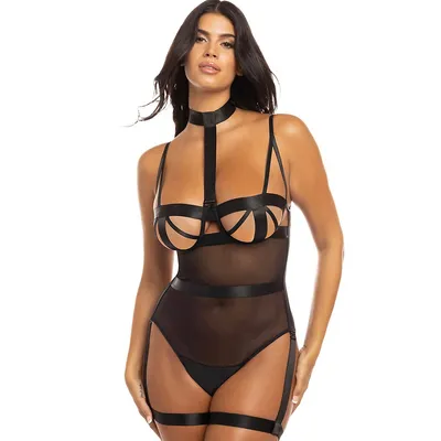 Women's Dena Unlined Strappy Teddy With Removeable Garter Straps