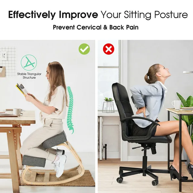 Costway Ergonomic Kneeling Chair Wooden Rocking Chair With Comfortable  Padded Seat Cushion & Knee Support Upright Posture Support Chair For Back  Pain Relief Beige/black/gray : Target