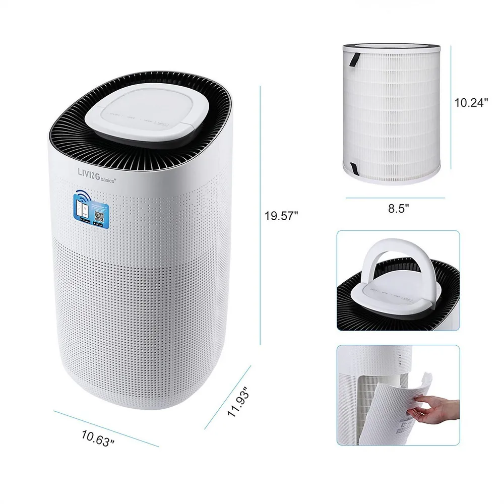 WiFi Air Purifier with H13 True HEPA Filter for Smoke Dust Odor Pollen - White