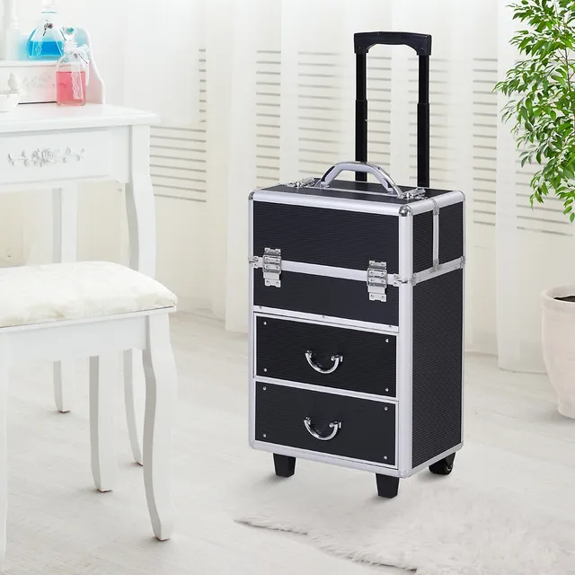 Homcom Rolling Makeup Case With 2