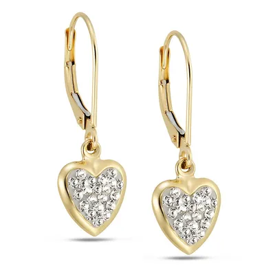 10kt Heart With Crystals Yellow Gold Earrings