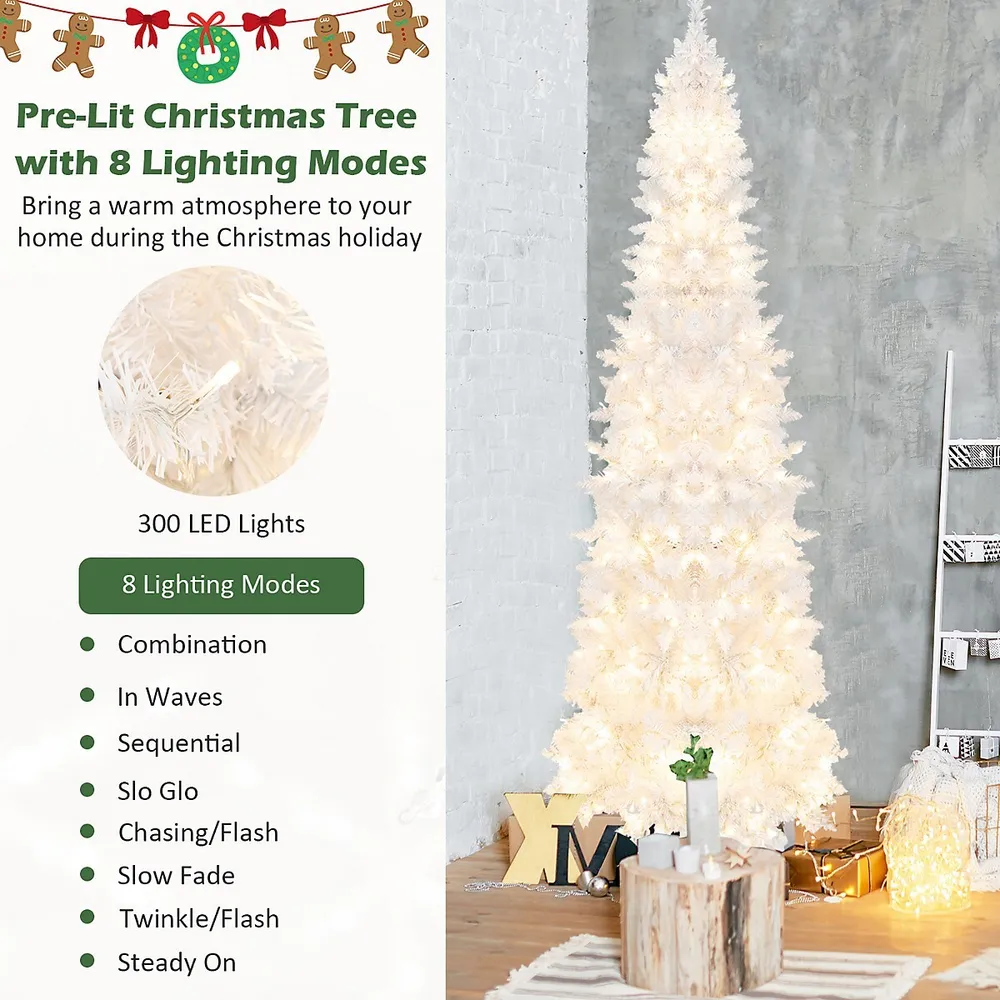 Costway 6FT Pre-Lit Hinged Christmas Tree Snow Flocked w/9 Modes Remote  Control Lights