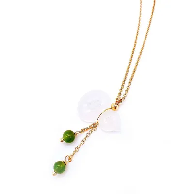 18k Gold Natural Jade In Gourd Shape Pendant And Necklance
