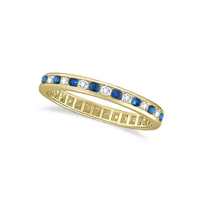 1.04ct Blue Sapphire And Diamond Channel Set Eternity Band 14k Yellow Gold
