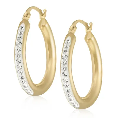 14kt 20mm Yellow Gold With Crystal Front Hoop Earring