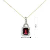 14k Yellow Gold 2.10 Ct Garnet Gemstone & 0.46 Cttw Diamond Halo Pendant & Chain Necklace