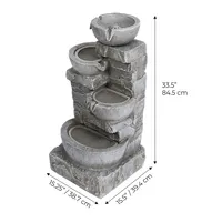 Teamson Home Led Water Fountain Stacked Stone Tiered Bowl Outdoor Grey