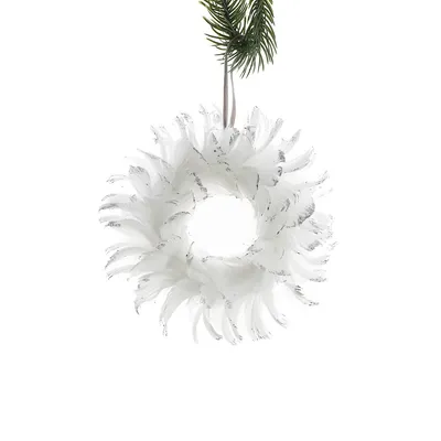 Partially Glittered Feather Wreath Ornament (pack Of 2)