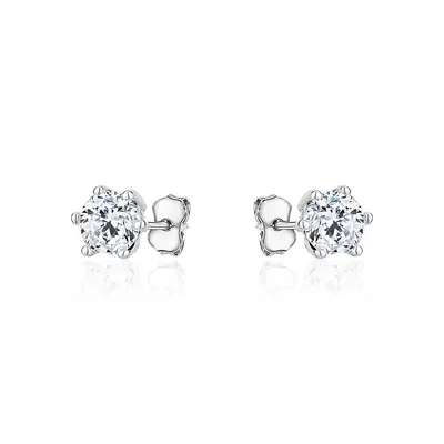 2.0ct 18k White Gold Plated Silver Six Prong Clear Zirconia Stud Earrings