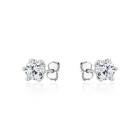 2.0ct 18k White Gold Plated Silver Six Prong Clear Zirconia Stud Earrings