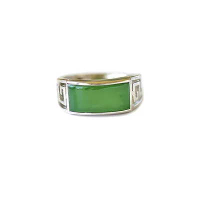 Men's Adjustable Bridge Ring In Natural Jade And 18k Gold Plated Silver 925