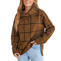 Women's Grid Print Turtleneck Sweater