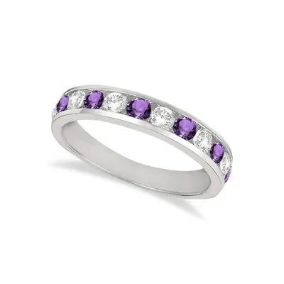 Channel-set Amethyst And Diamond Ring Band 14k White Gold (1.20ct)