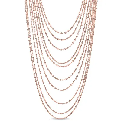 Multi-strand Chain Necklace In Rose Plated Sterling Silver, 18 In