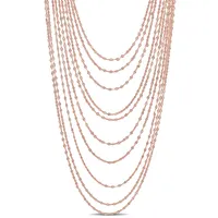 Multi-strand Chain Necklace In Rose Plated Sterling Silver, 18 In