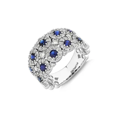 2 Row Bubble Ring With Sapphire And .75 Carat Tw Diamonds In 14kt White Gold