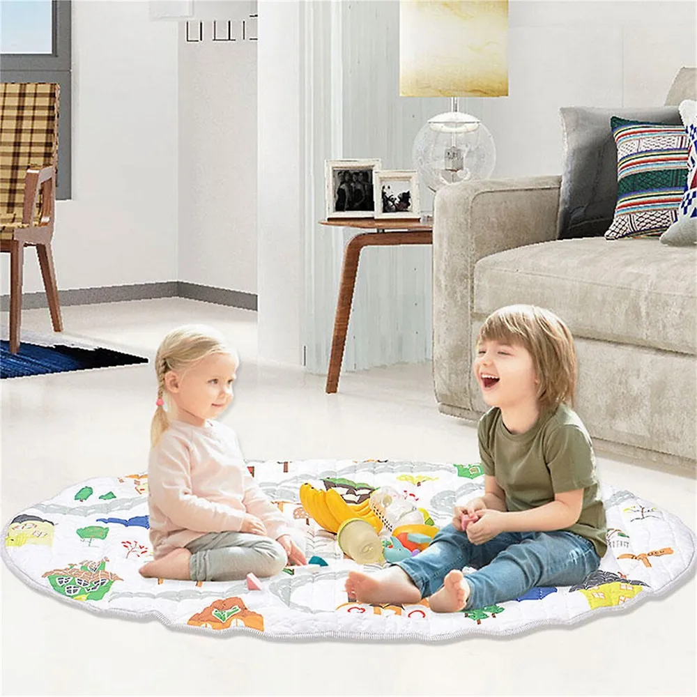 Round Padded Baby Playmat Foldable 57" Large Diameter Baby Crawling Play Mat, Soft And Washable
