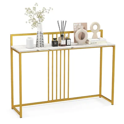 47" Golden Metal Frame Foyer Table Modern Faux Marble Top Console Table With Baffle