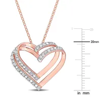 1/5 Ct Tw Diamond Open Heart Pendant With Chain In Rose Plated Sterling Silver