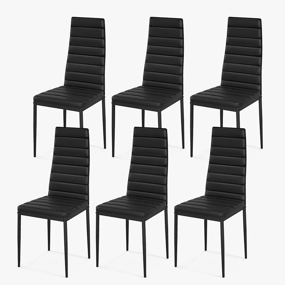 Set Of 6 Dining Side Chair Pvc High Back Metal Legs Kitchen Home Furniture Black
