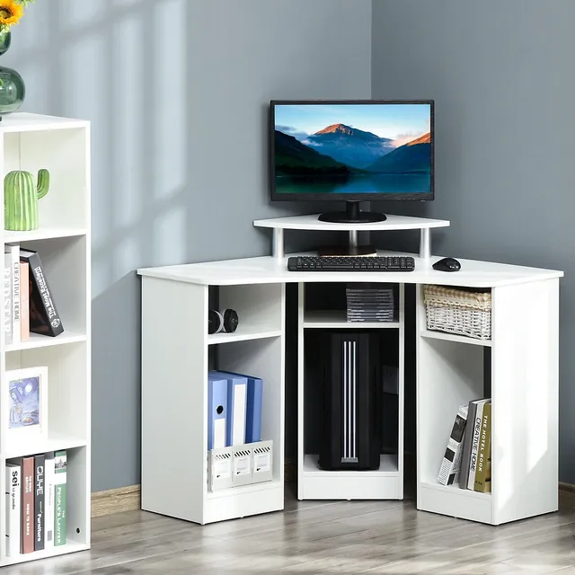 HOMCOM 36 L-shaped Computer Desk With Monitor Stand